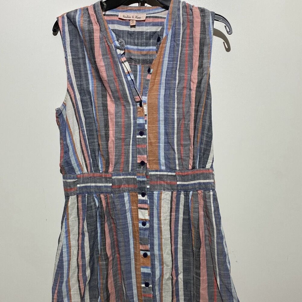 Harlow & Rose Women's Multicolor Stripe Sleeveless Cotton Shirt Dress Size Large